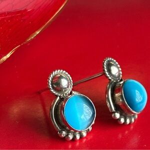 Turquoise and Silver Stud Earrings,925 Silver Earrings.
